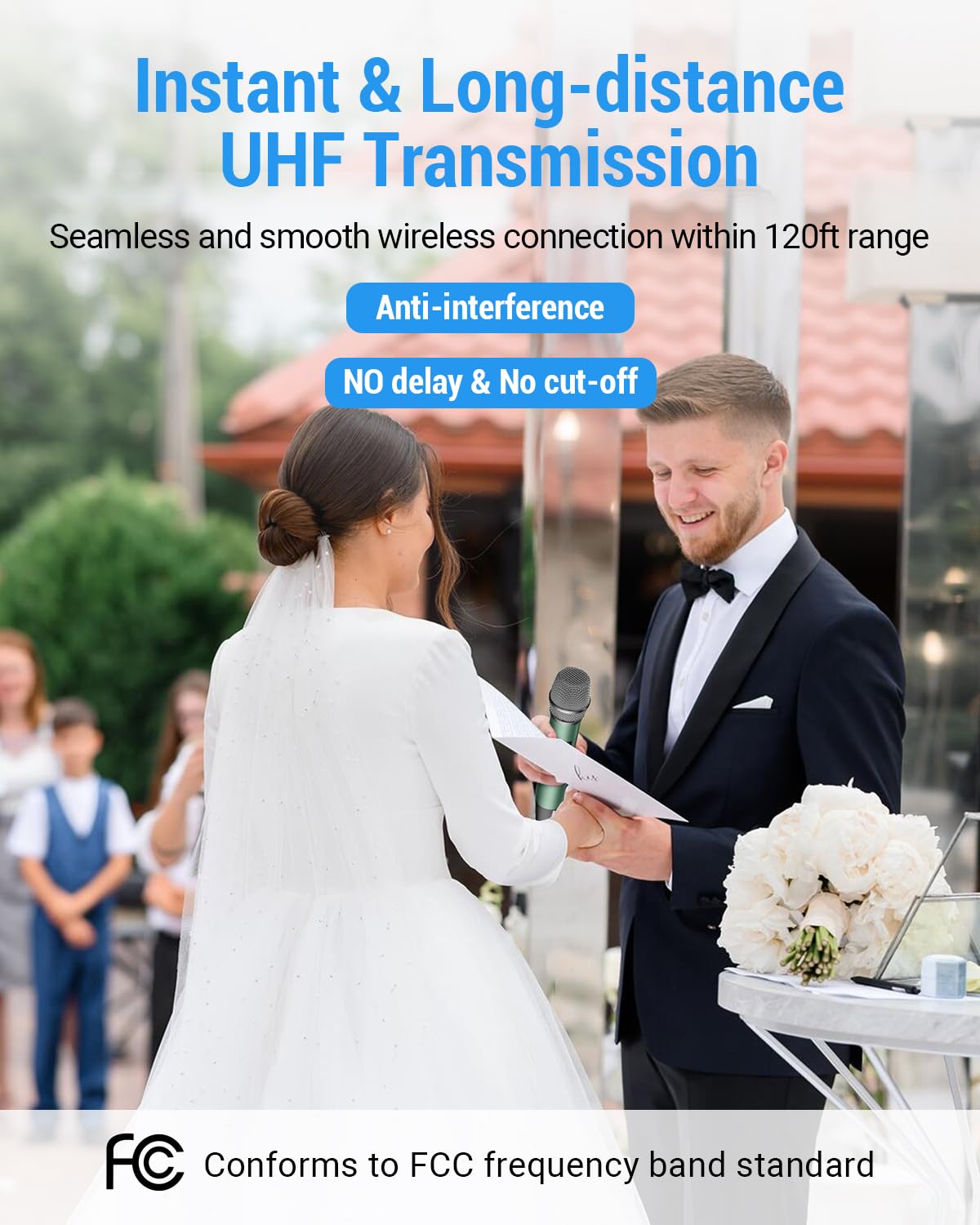 Wiederaufladbares Kabelloses Mikrofon, Metall UHF Mikrofon mit 1/4 Zoll Empfänger, Plug-and-Play für Karaoke Singen Vortrag Bühnenauftritt PA-System (Grün)