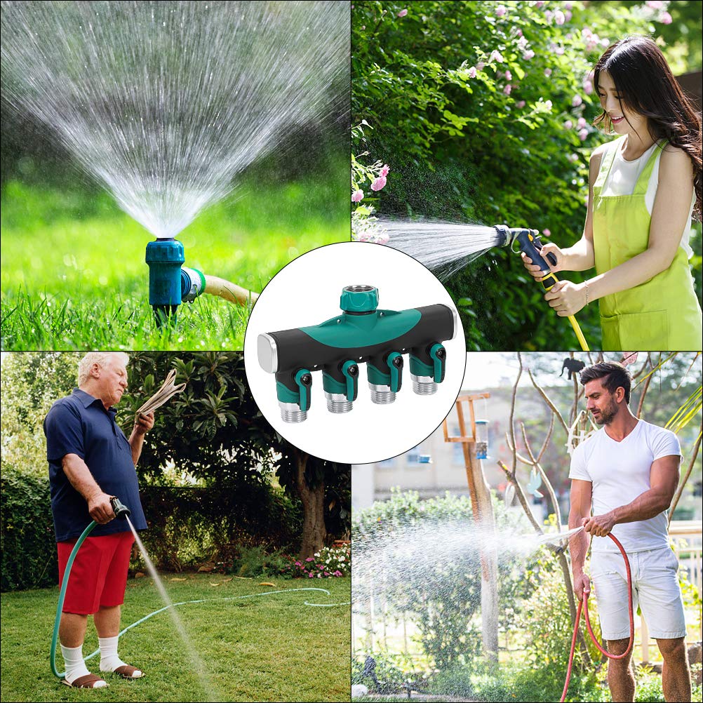 4 Ways Garden Hose Splitter, Heavy Duty Garden Hose Connector, Ball Valve Water Hose Splitter with Rubber Washers for Outdoor Faucet, Sprinkler, Drip Irrigation Systems & Lawns Product