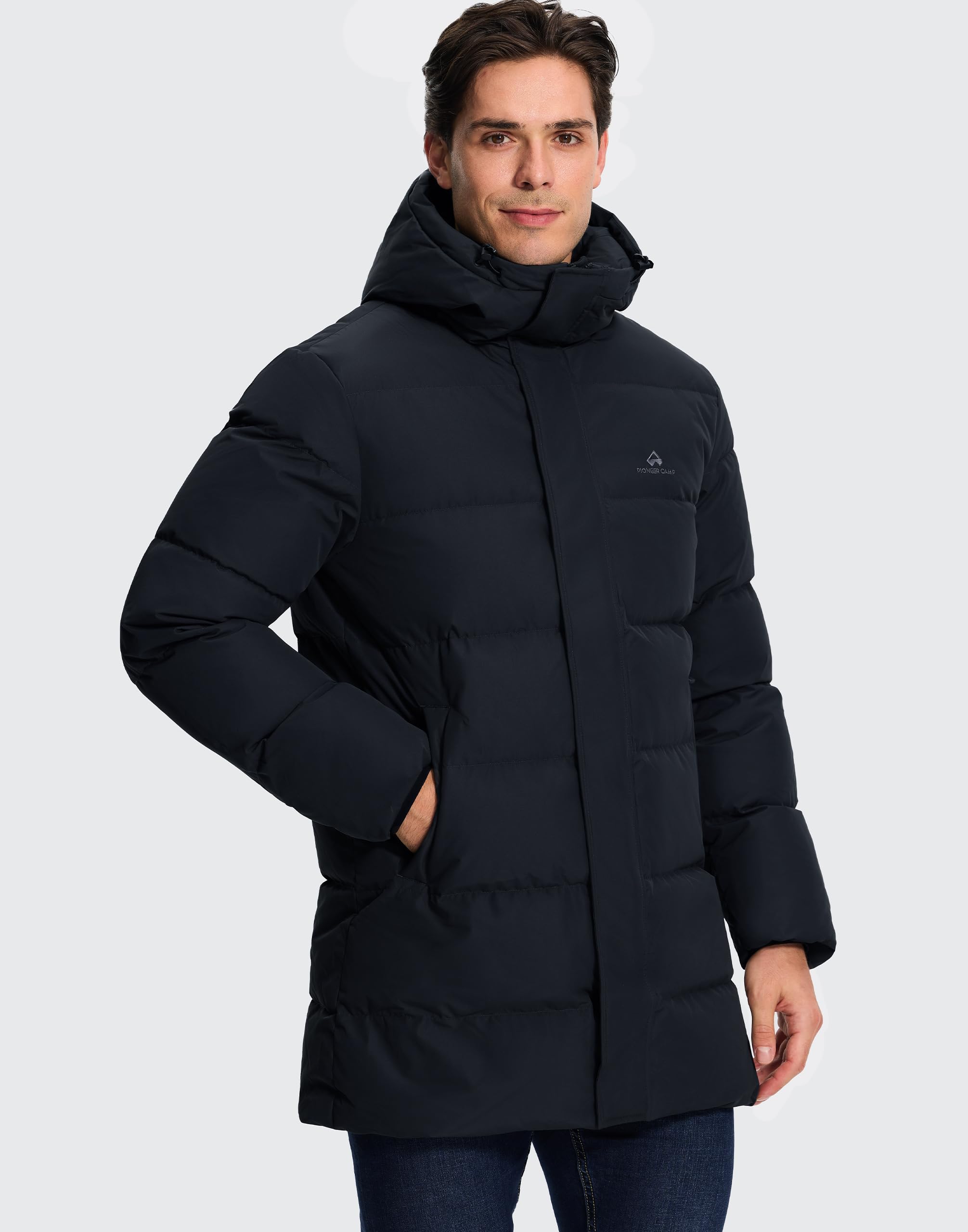 Pioneer Camp Manteau Long Homme en Duvet Parka d'Hiver Chaud à Capuche - Doudoune Matelassée pour Extérieur