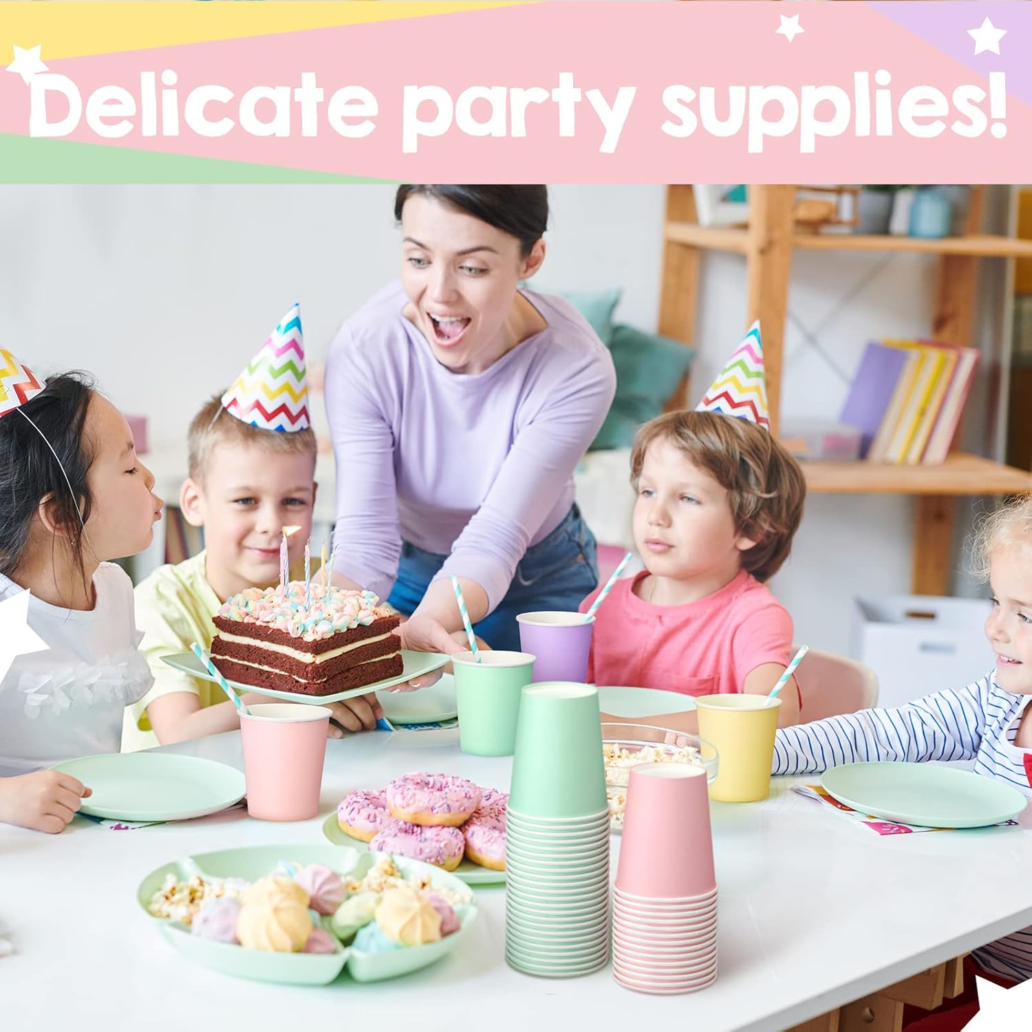 Funtery 100 Pcs Paper Cups Designed Hot Cocoa Pastel Cup Family Party Supplies Disposable Bottle for Hot Cold Drinks Coffee Easter Holidays Celebration(Muticolor,9 oz) - Image 5