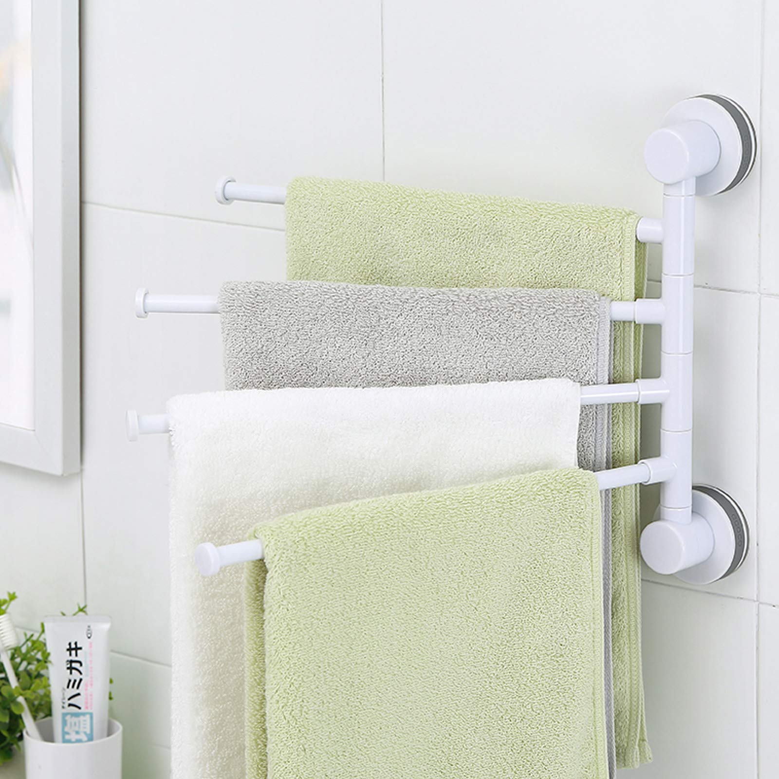 Porte-serviettes Mural Sans Perçage à 4 Bras - Ventouses Puissantes En Aluminium Anthracite - Pour Salle De Bain Et Cuisine - 5