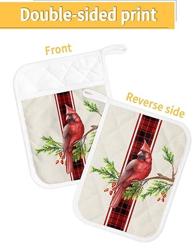 Miniatura 2 de Christmas Red Bird 2Pcs Pot Holders for Kitchen, Non Slip & Heat Insulation Terry Cloth Potholder Set with Pocket, Thick Hot Pad Oven Mitts Trivet