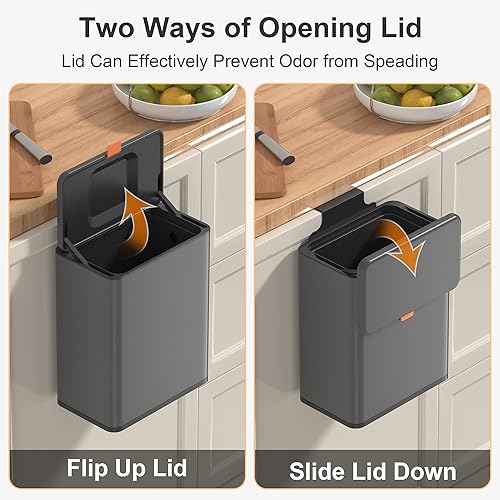 Miniatura 3 de Mbillion Cubo de basura colgante de compostaje de cocina con tapa, de acero inoxidable, de 2.1 galones, para armario de cocina, cubo de basura
