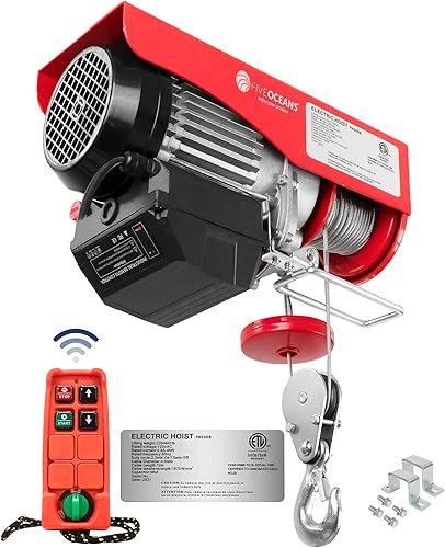 Miniatura 8 de Five Oceans Polipasto eléctrico, sistema de polea de elevación, cabrestante eléctrico de 440 libras con control remoto inalámbrico de 110 voltios -