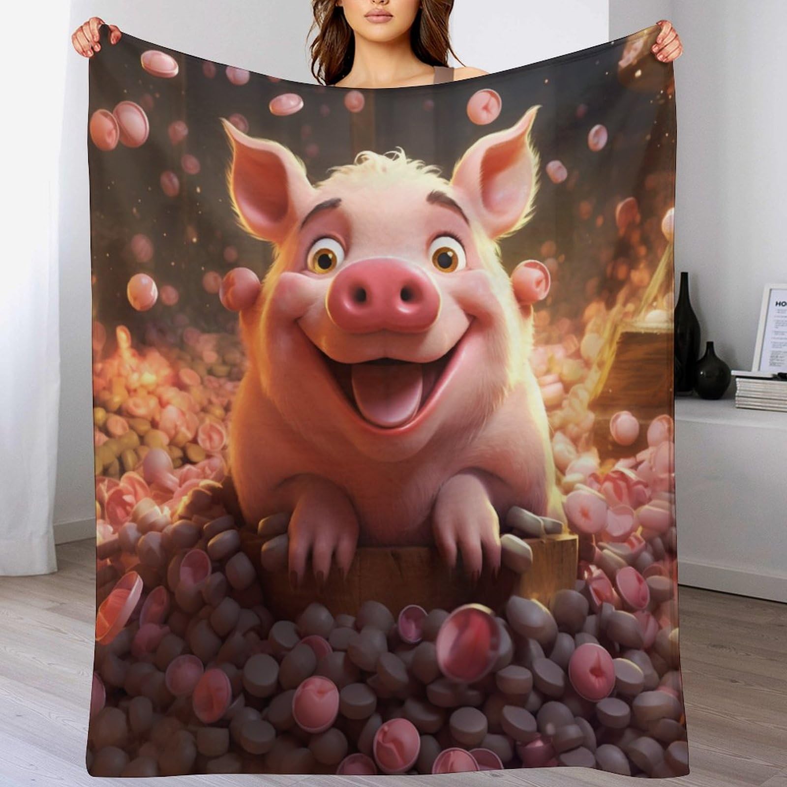 Plaid cochon mignon couverture flanelle douce pour éliminer la sensation de lit froid