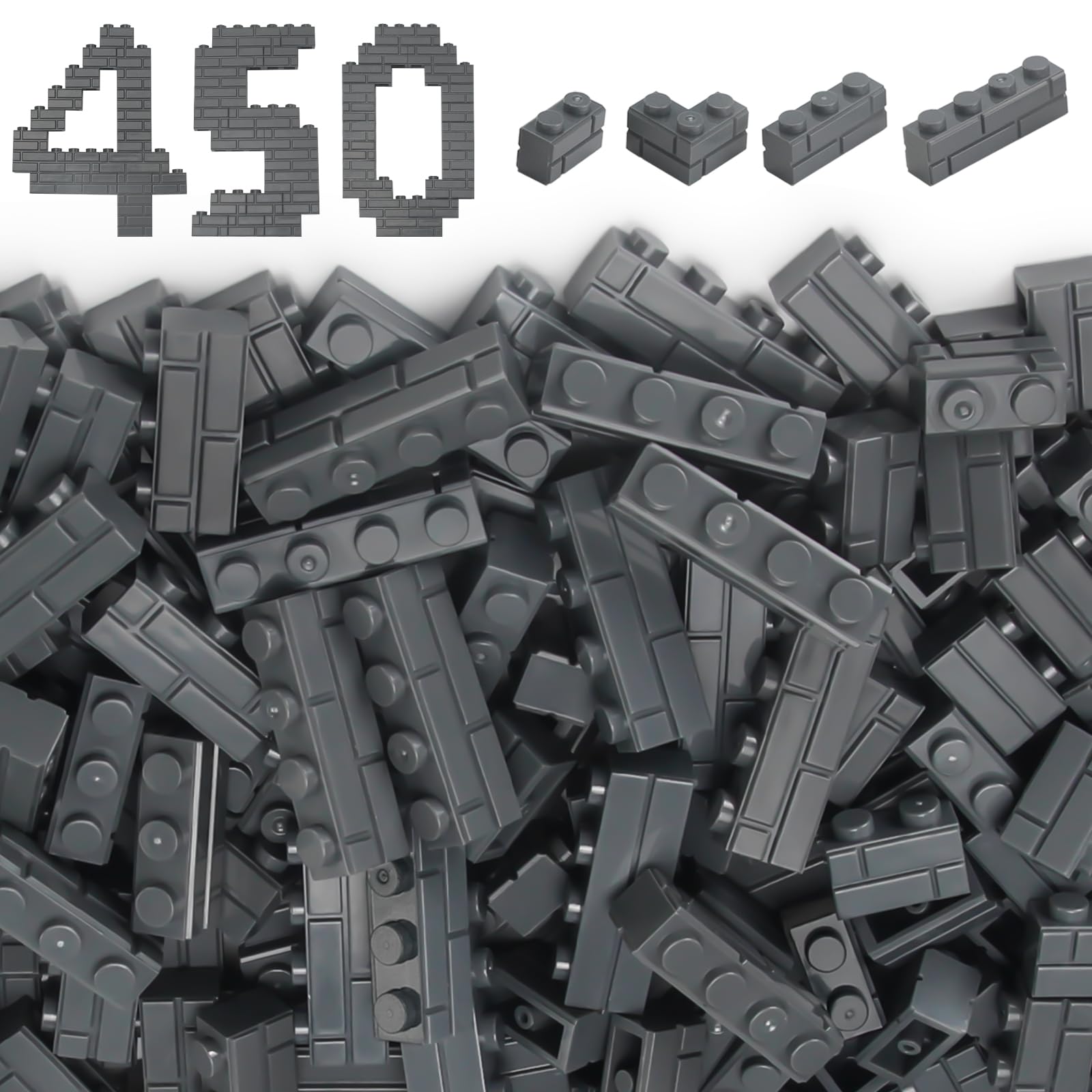 Feleph Masonry Bricks Set 450 Pcs Wall Building Accessories Diverse Creative Construction Bulk Parts and Pieces Blocks Toy Compatible with Classic Major Brands (Dark Gray)