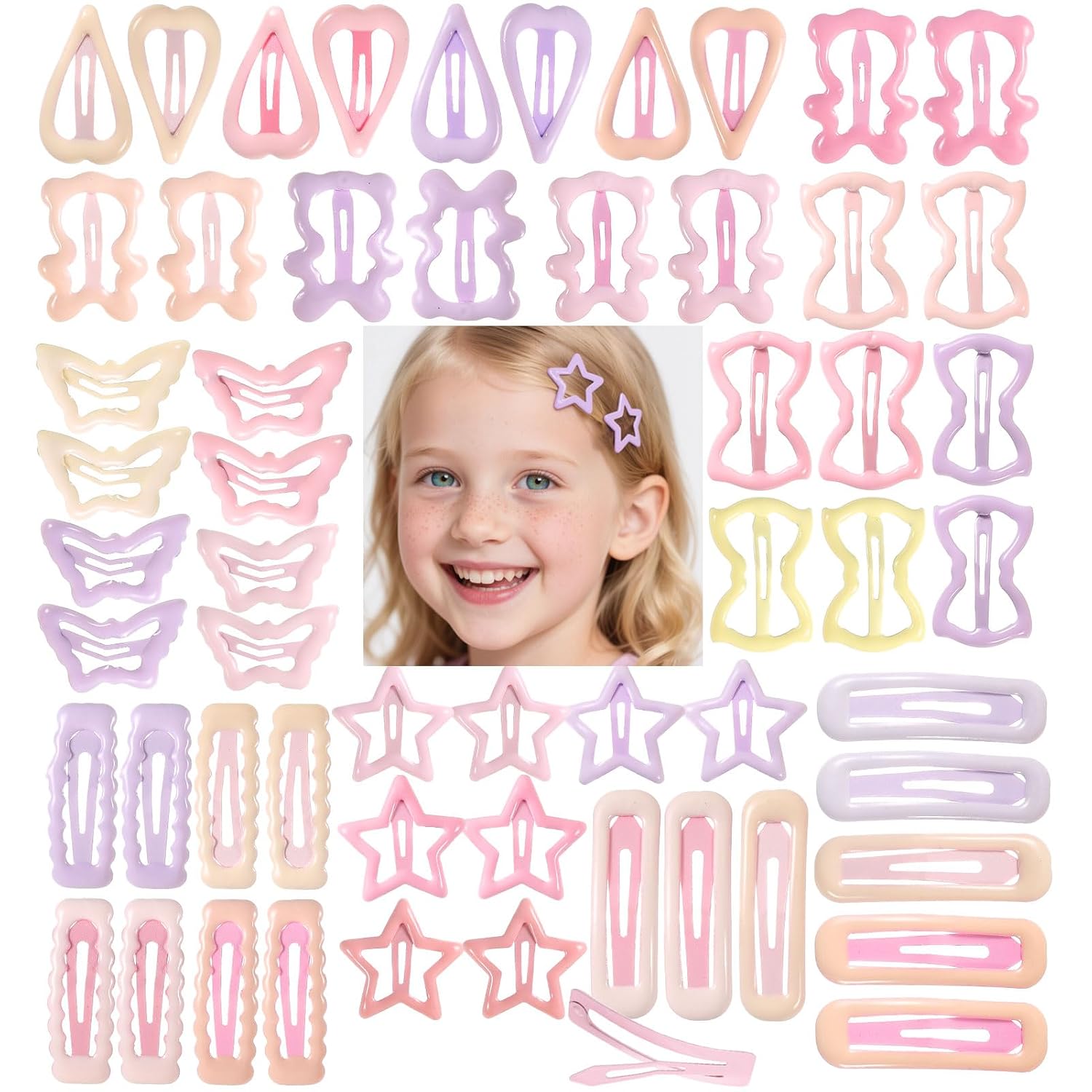 56 Pcs Hair Clips for Girls, Toddler Mini Metal Snap Hair Clips for Little Girls Baby Kids, Cute Animals Stars Small Hair Barrettes, Accessories for Fine Hair (Set 1)