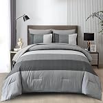 WONGS Bedding Grey Comforter Set King, Reversible Grey Striped Down Alternative Comforter for King Bed,3 Pieces (1 Comforter+2 Pillowcases), Boho Soft Microfiber Bedding Set 104"×90"