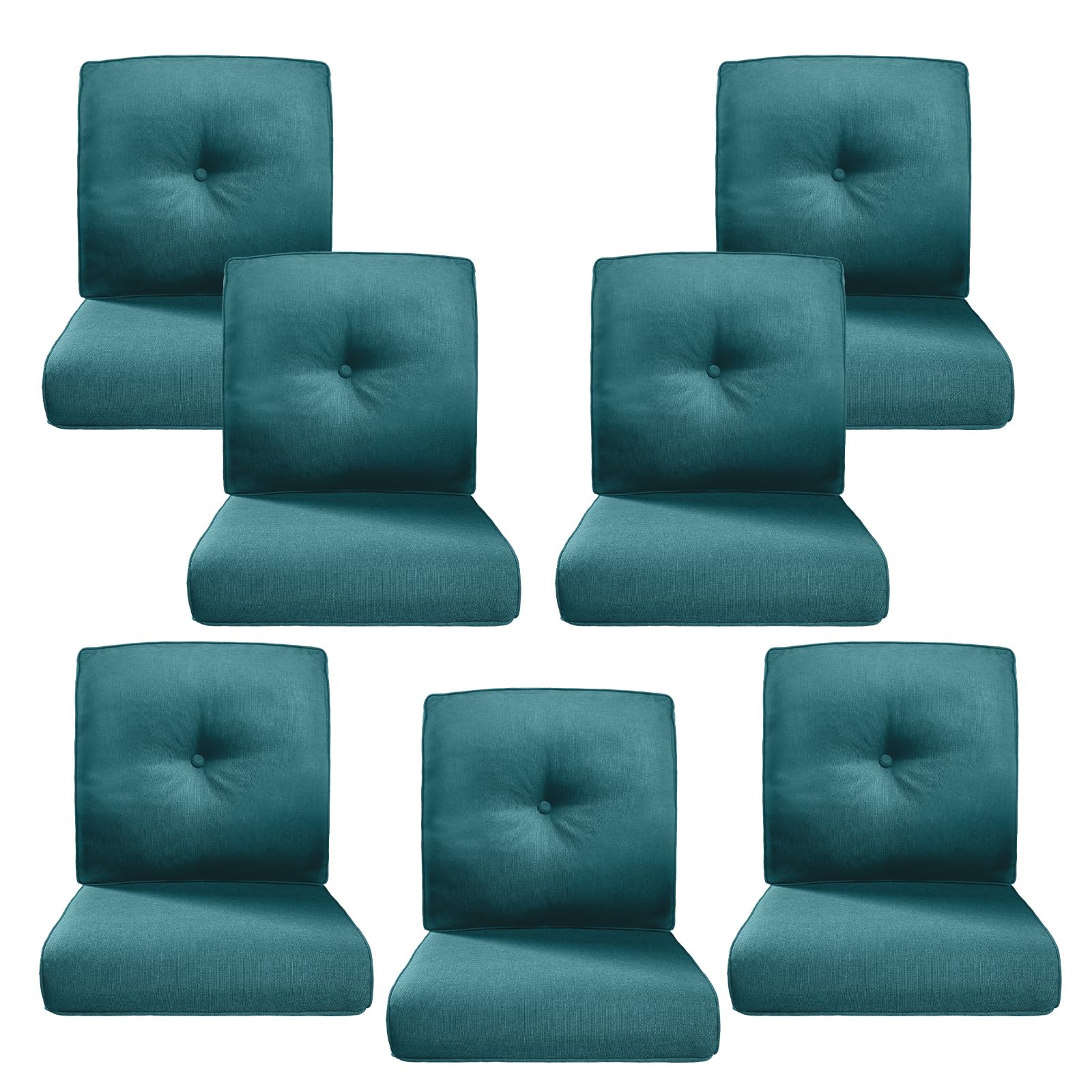 Luxury 4" Thick Outdoor Cushion Set of 7 - 22x24 Patio Furniture Cushions with 28D High-Density Foam, Water-Resistant &amp; Fade-Resistant Fabric, Removable Covers for Patio Furniture Sofa -Peacock Blue