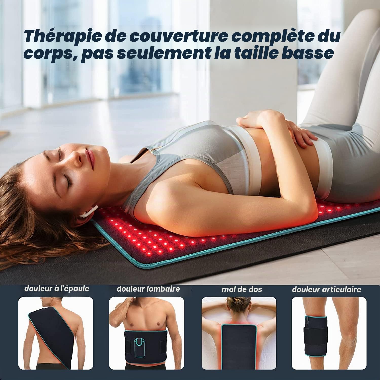 iTHERAU Lampe Infrarouge Ceinture 80x30cm Plus Red Light Therapy 360LEDs Courroie 660nm Lumière Rouge & 850nm Infrarouge Thérapie pour Inflammation Soulagement de Douleur Muscl Articulation