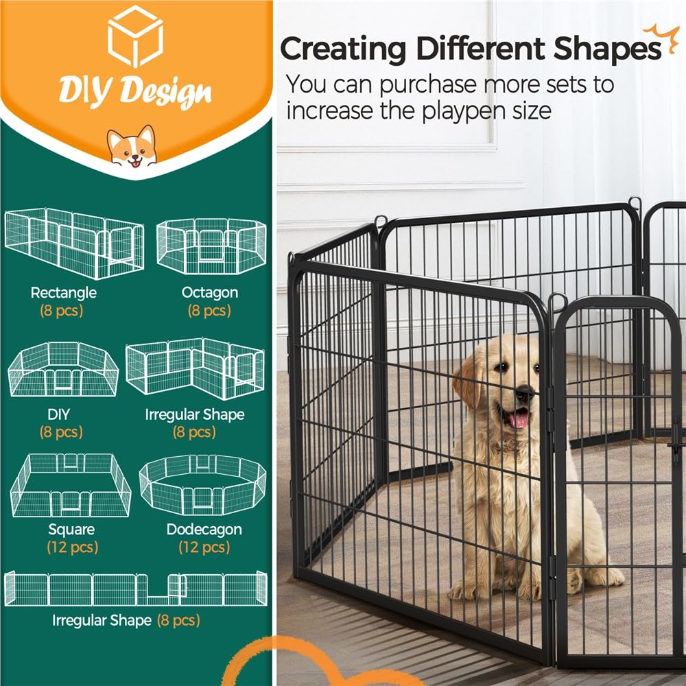 Yaheetech Freilaufgehege für Kleintiere Welpenauslauf mit Tür Laufgitter Welpenfreigehege Hundegehege Laufstall für Hund, Katze, Welpe, Kaninchen 8 Gitter je 80 x 60 cm