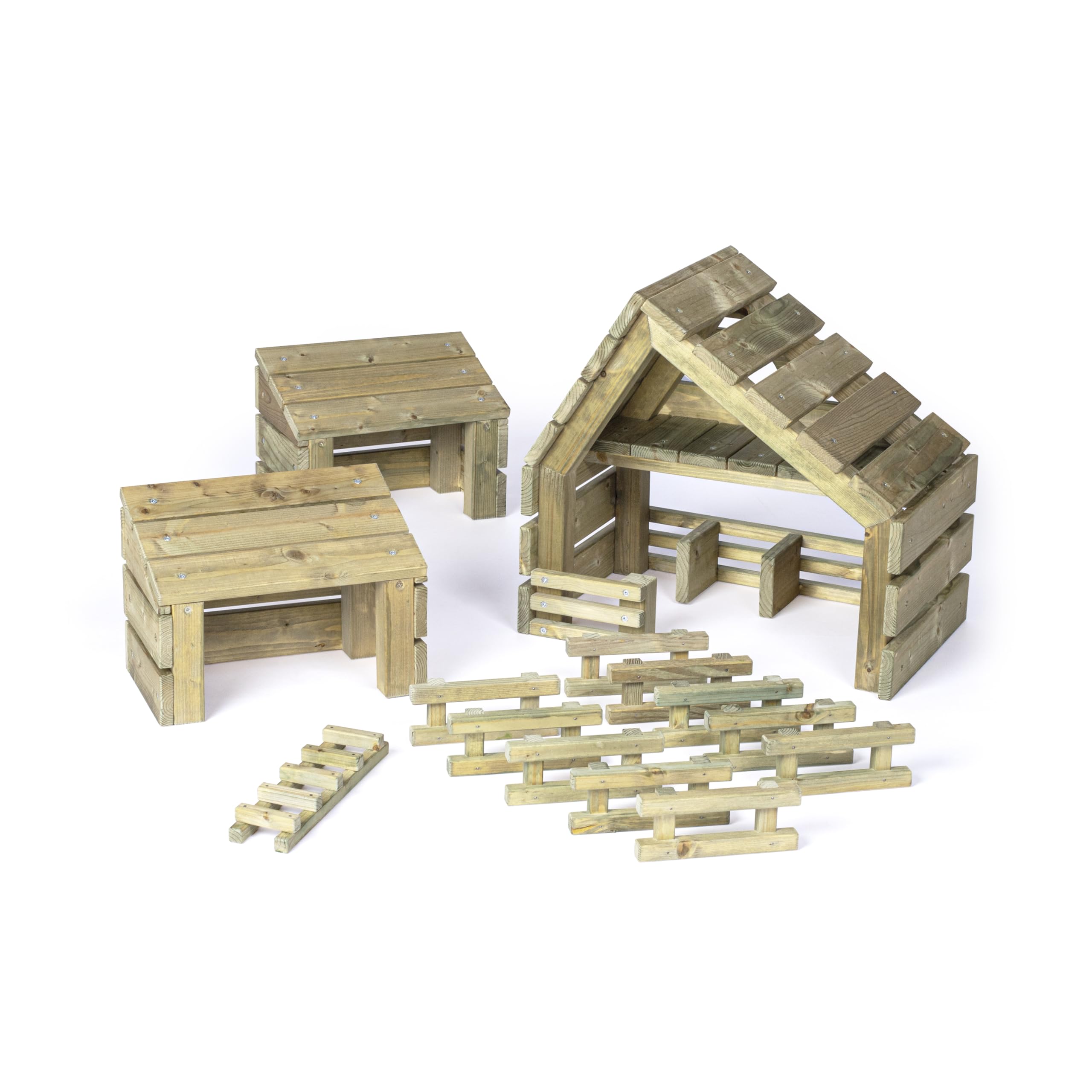 Erzi 41028 Fattoria in Legno per Bambini con Recinti e Scala | Gioco Creativo e Montessori | Accessorio per Animali e Personaggi | Fatto in Germania