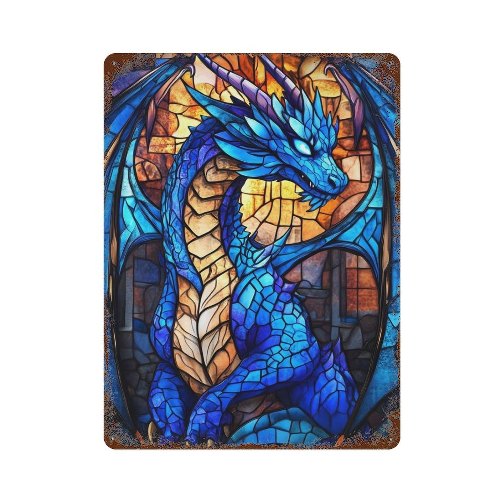 Azure Dragons Radiance 15.7"x11.8" Rust Effect Tin Sign, Industrial Home Decor for Living Room, Hallway And Home Decor