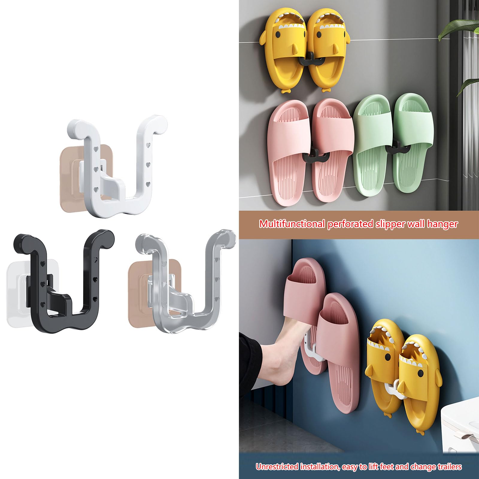 Xinsheinelry 12pcs Self-Adhesive Slipper Rack No-Punching Wall Mounted Shoes Storage Rack Drying Hanger Bathroom Shoe Hook Decoration