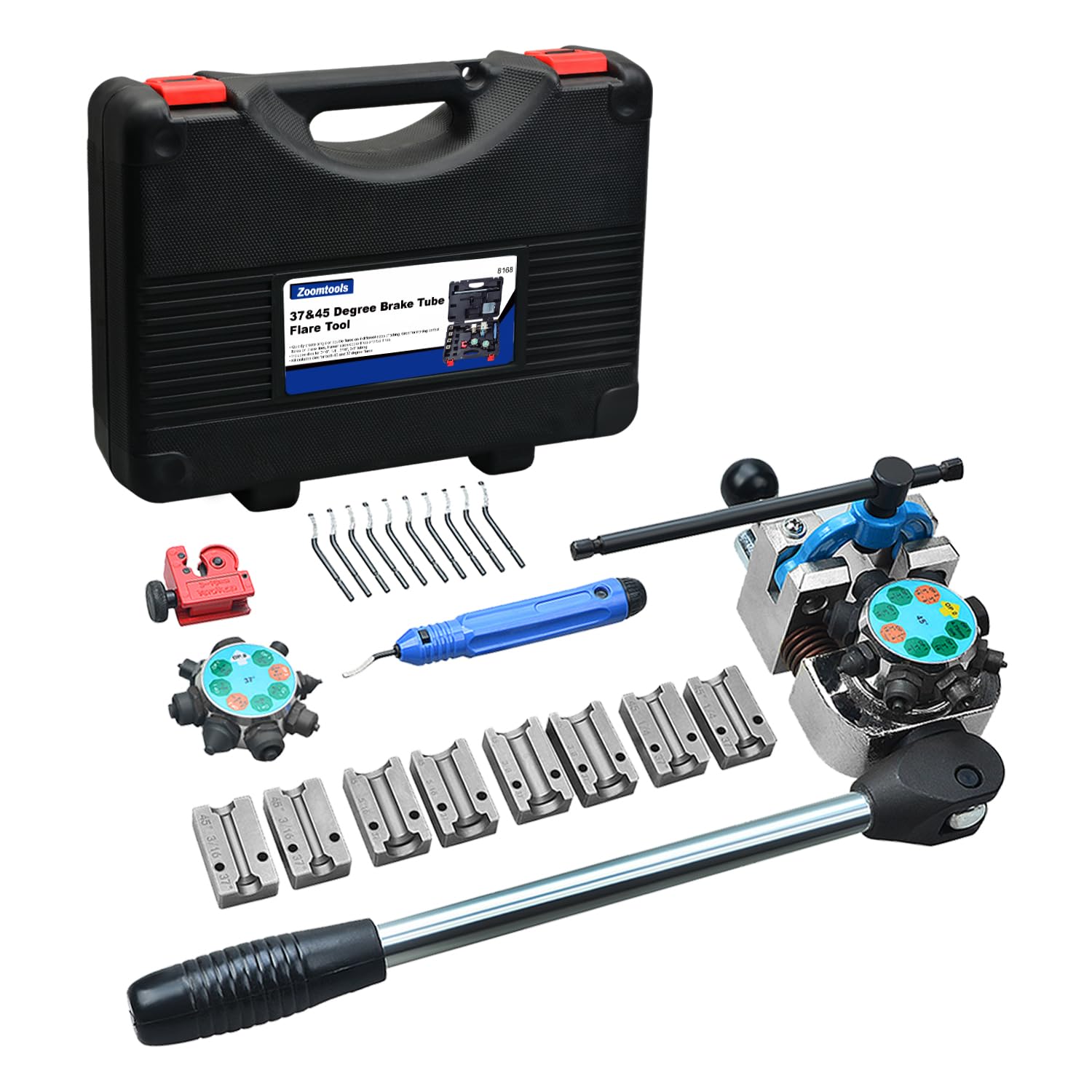Kit Svasatura Tubi Freno Professionale, Svasature Singole, Doppie e a Bolla 37° e 45° gradi, per Tubi 3/16" 1/4" 5/16" 3/8" (4,75/6,35/8/9,5 mm)