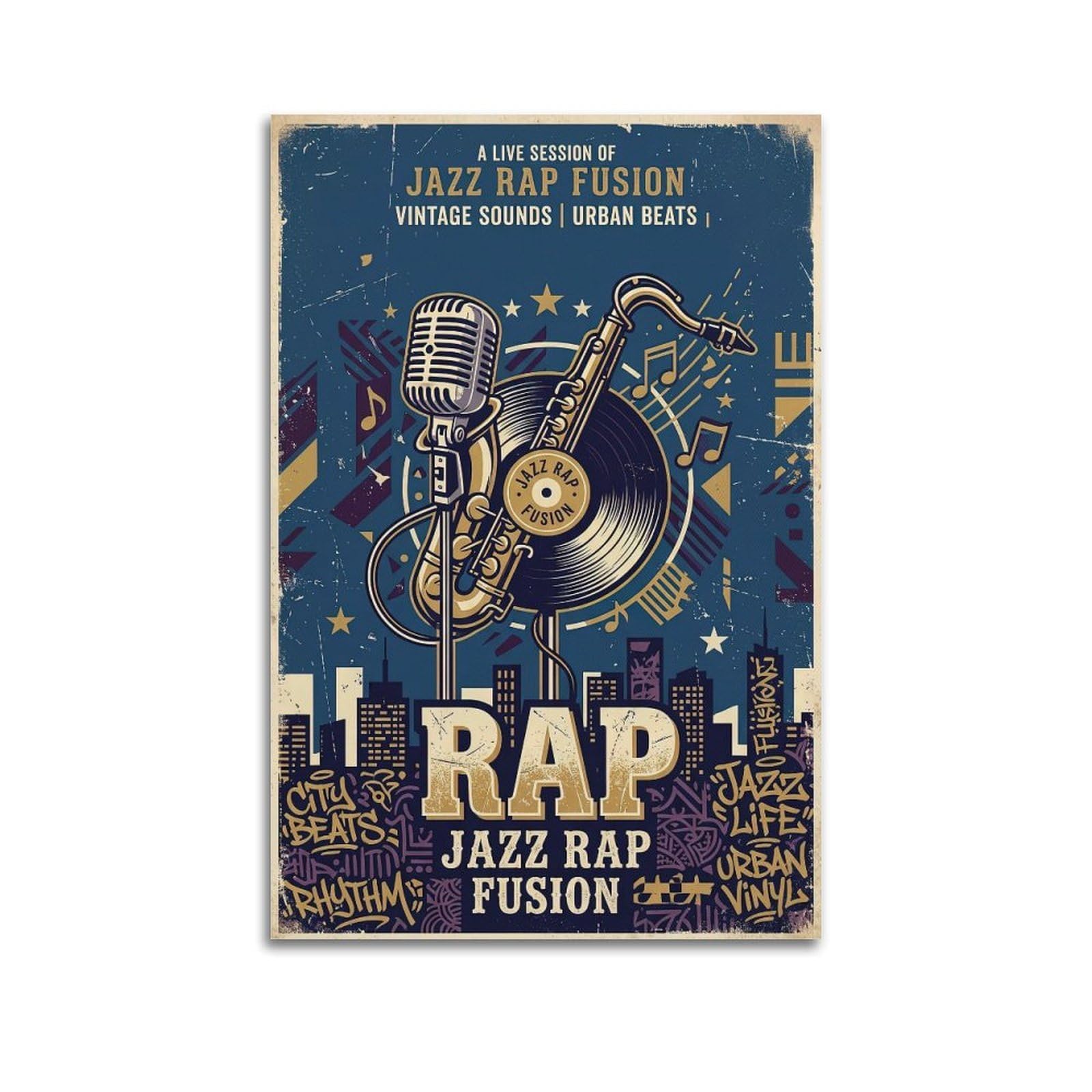 Okngb Unframe-Style Vintage Jazz Rap Fusion Poster Saxophone Vinyl Record Art Decorative Painting Canvas Art Picture 24X36inch(60X90cm)