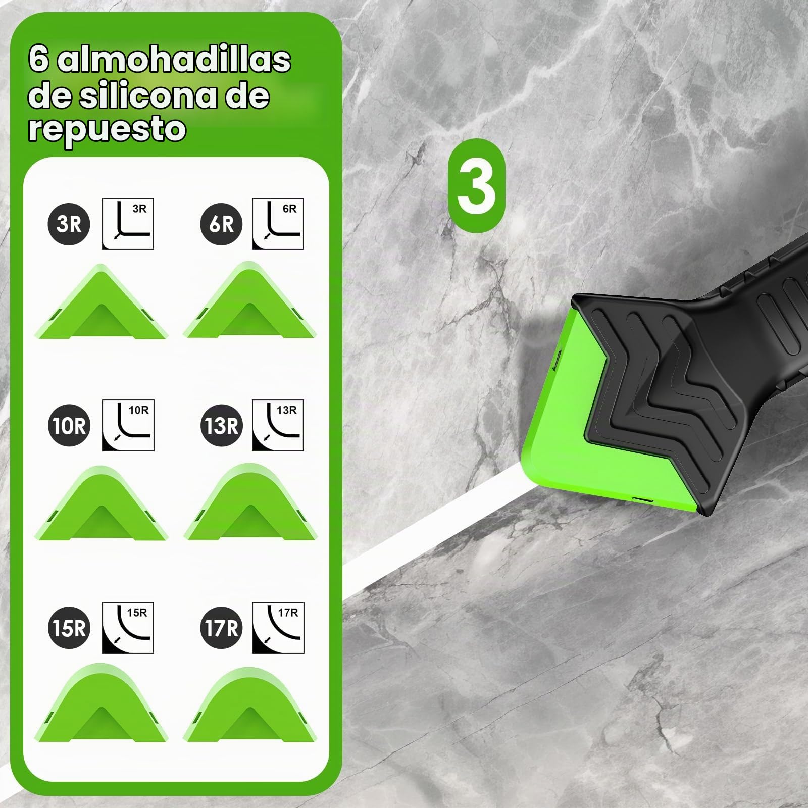 Goopreen Herramienta de rejuntado 5 en 1 de silicona herramienta de inyección sellador sellador herramienta de acabado con paleta inyectable, 6 almohadillas de silicona intercambiables, costuras de