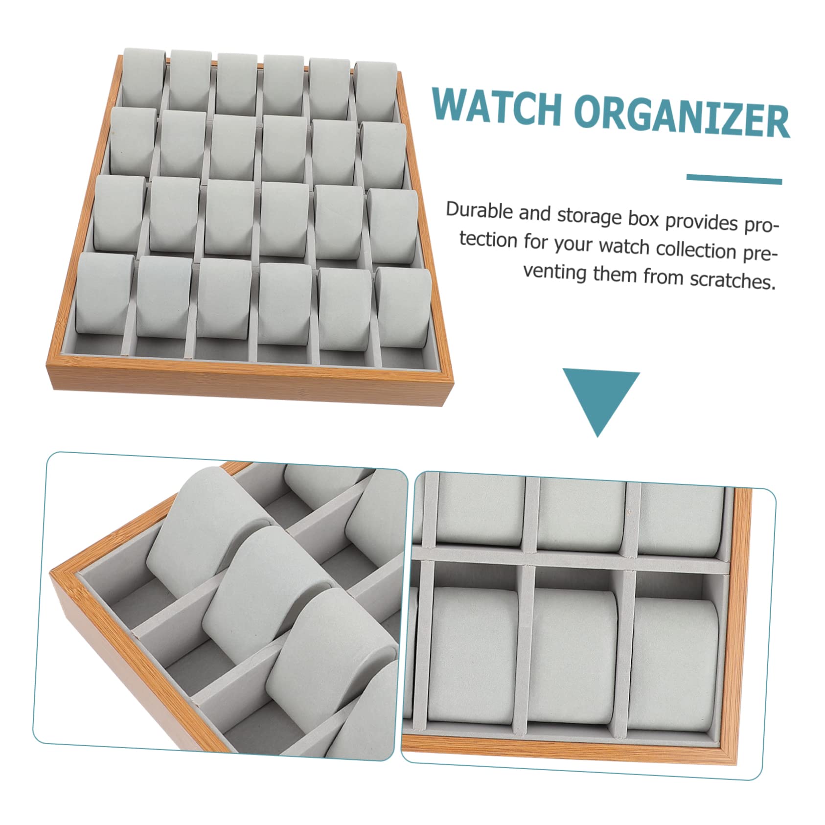 Mikikit Uhrenaufbewahrungsbox 24 Fächer Beige für Präsentation | Schmuck und Kleinteile, für Privatnutzung und Ladenpräsentation, Elegante Optik