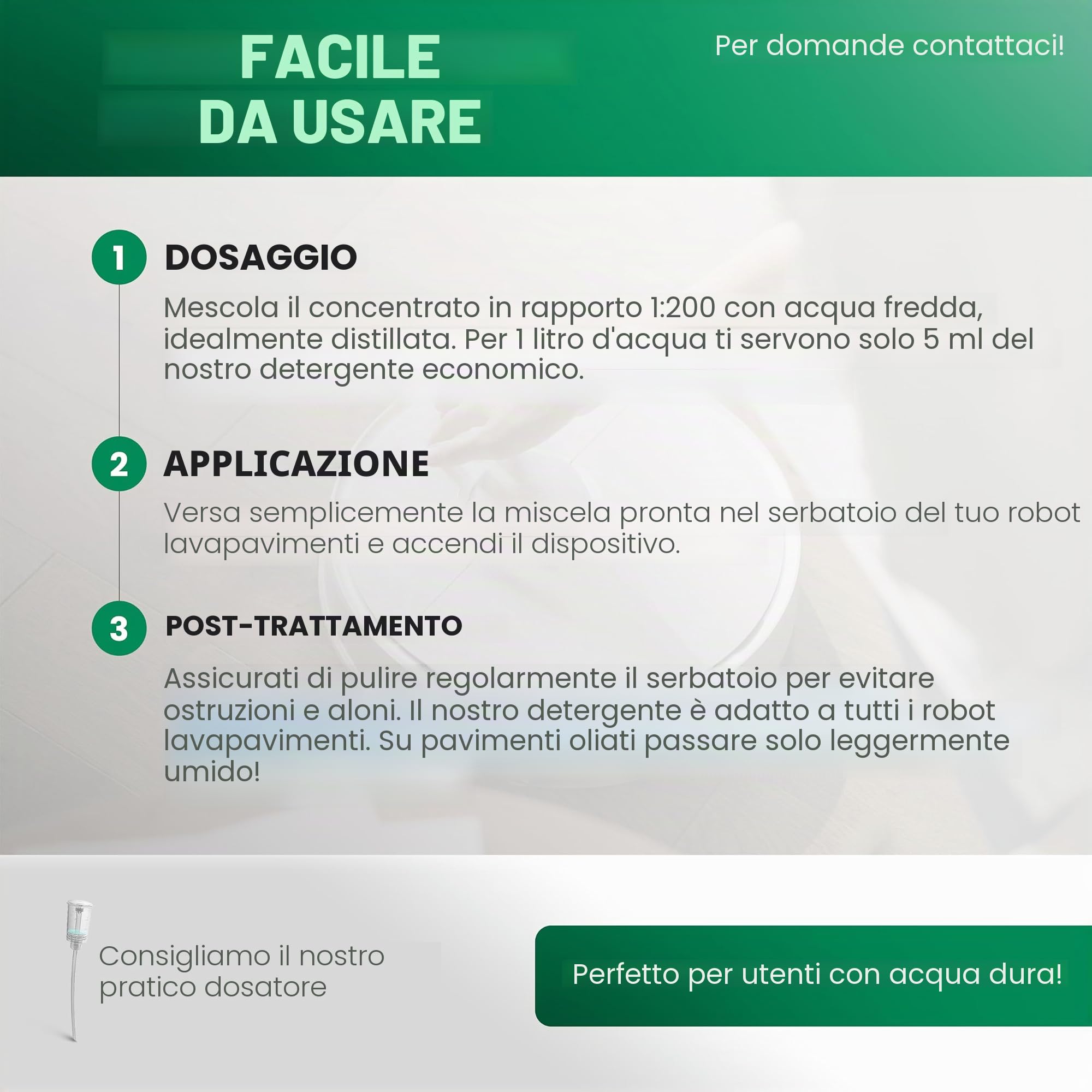 BiOHY Detergente per pavimenti per robot lavapavimenti con profumo primaverile (3 x 1 litro), detergente concentrato per tutti i robot lavaggi e aspirapolvere con funzione bagnata, senza schiuma e