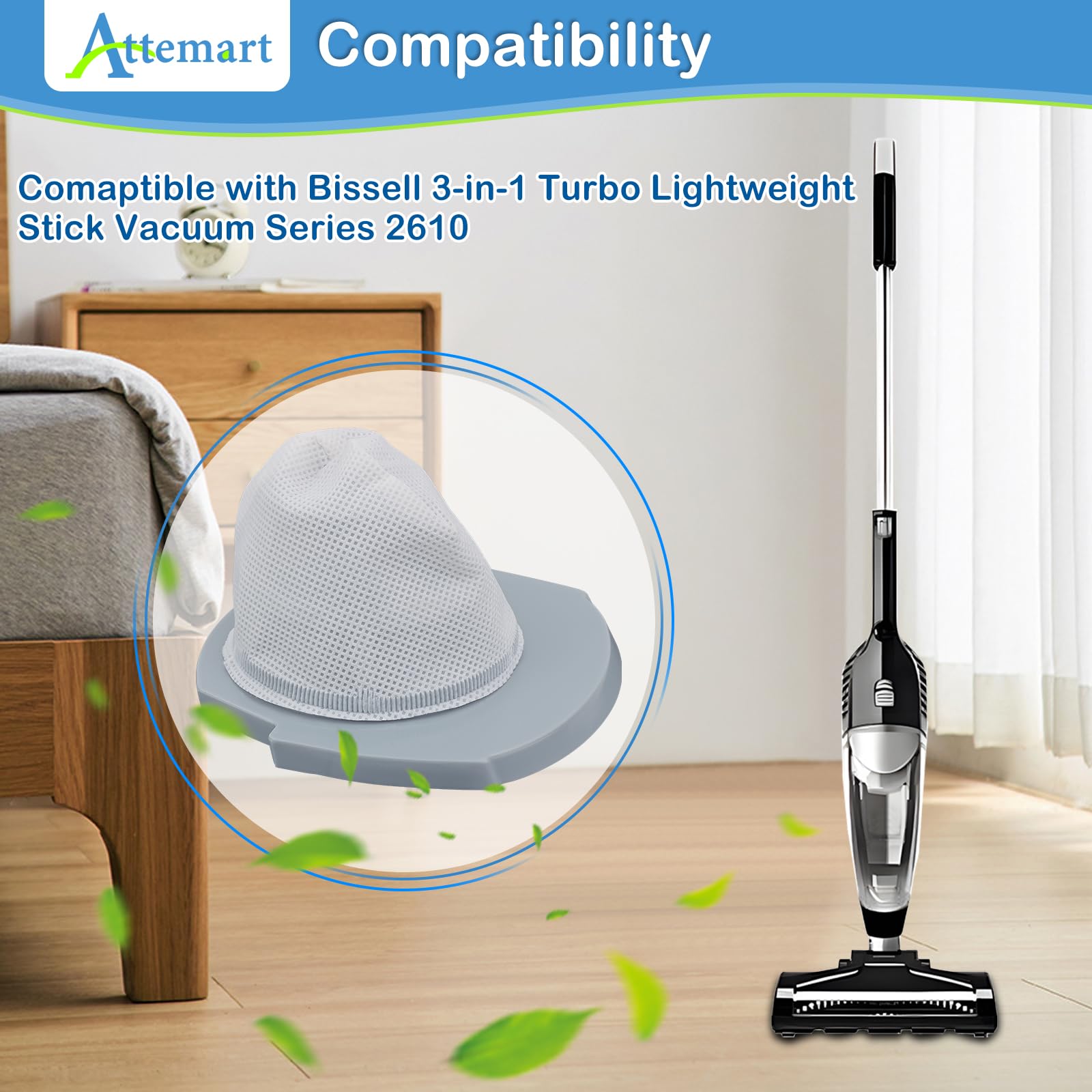 Attemart 6 Pack 2610 2611 Filter for Bissell 3-in-1 Turbo Lightweight Corded Stick Vacuum Series, Compare to Part # 1620624