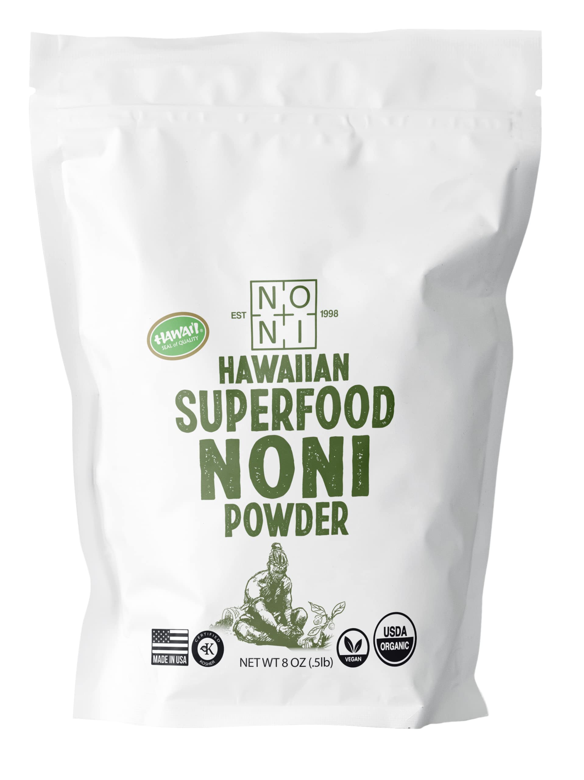 Healing Noni - 2-Pack Zip Plastic Bag 8oz - 100% Pure Organic Powder - All-Natural Unsweetened Fresh Fruit - Farm Direct - USDA Certified