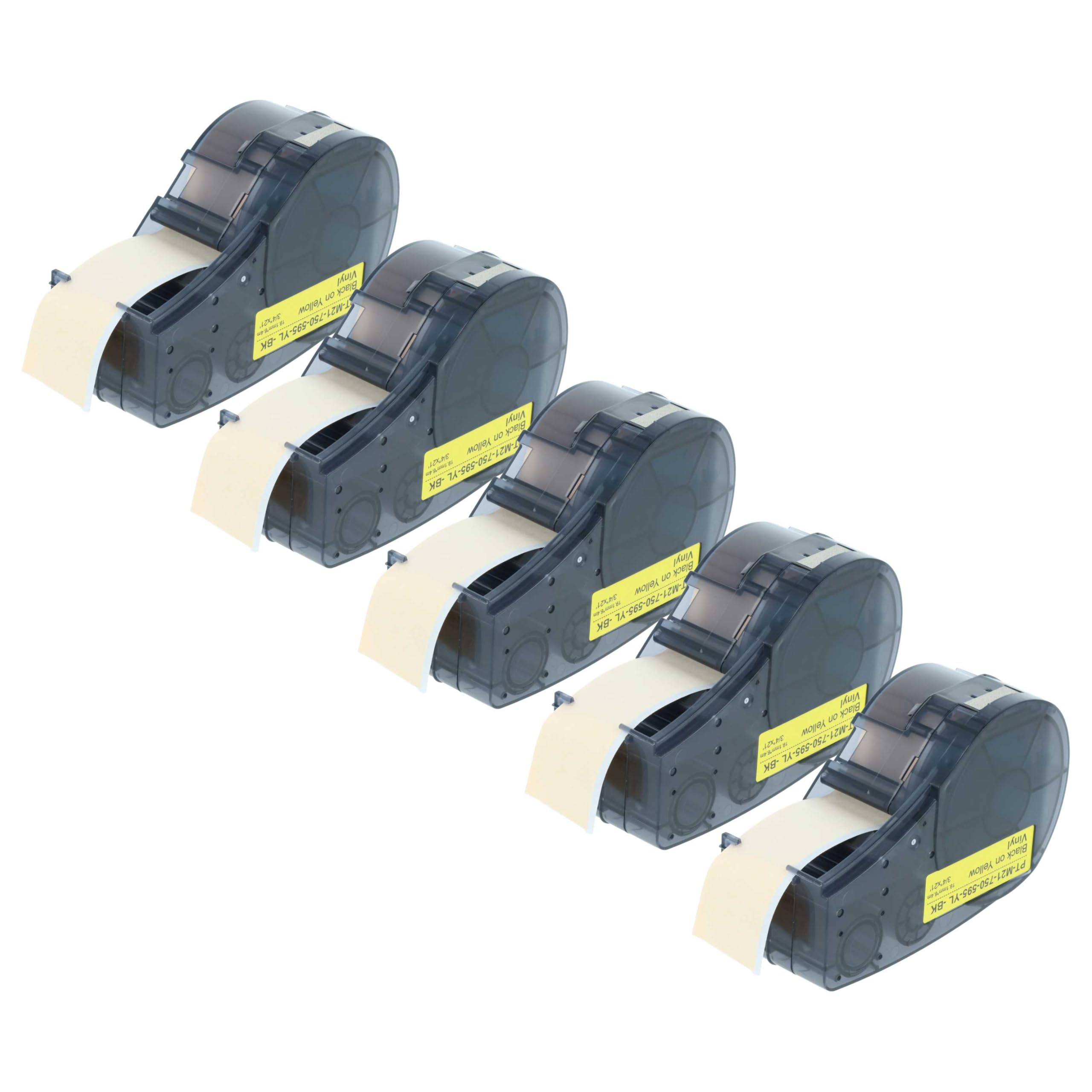 vhbw 5x cinta de escritura compatible con Brady BMP21-LAB, IDPAL, LABPAL, BMP21 Plus impresora etiquetas 6,4m x 19,05 mm negro a amarillo, plástico
