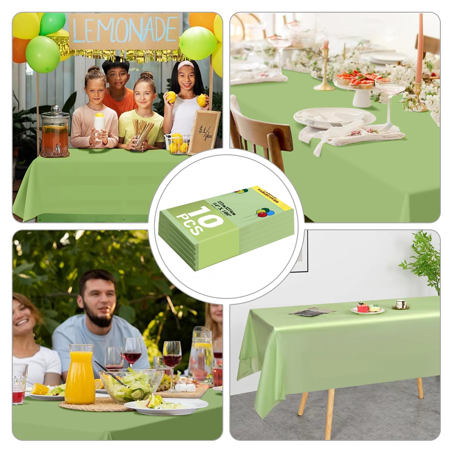YSOOUA Tovaglia Usa e Getta 10 pezzi Tovaglie Verde 137 x 274 cm Tovaglia Antimacchia con Fermatovaglia per Tavolo da Buffet, Feste, Cena, Matrimonio, Anniversario e Altro