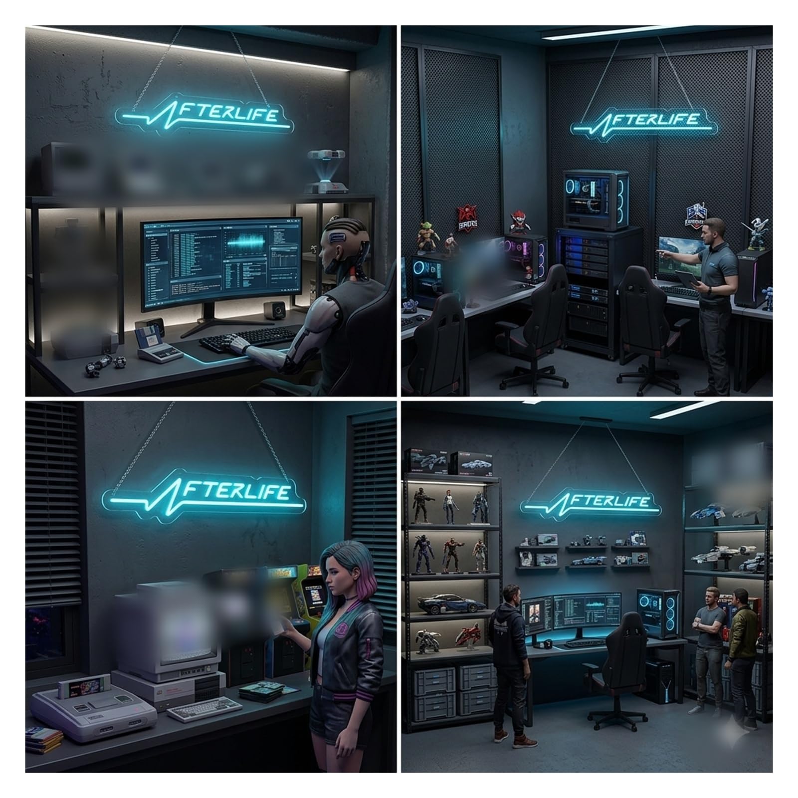 LED néon signe Enseigne Au Néon Afterlife Pour Décoration Murale, Idéale Pour Les Fans De Cyberpunk, Lampes Décoratives Pour Salle De Jeux, 50cmx20cm(UNE)