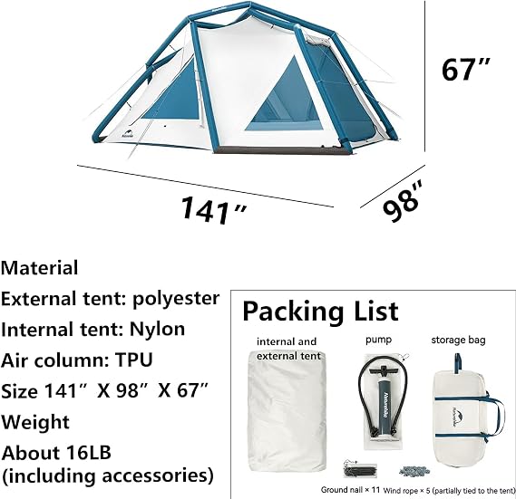 Naturehike Inflatable Tent | Inflatable Camping Tent | Outdoor Tnflatable Tent | Glamping Tents | Easy Setup Camping Tent | Waterproof Windproof | Sun Protection (Small)