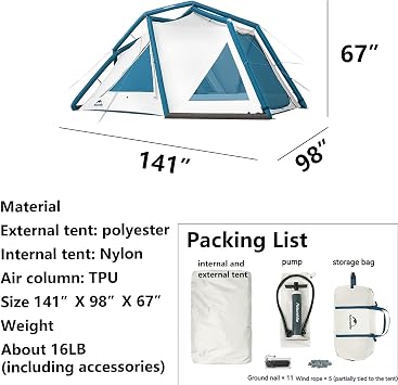 Naturehike Inflatable Tent | Inflatable Camping Tent | Outdoor Tnflatable Tent | Glamping Tents | Easy Setup Camping Tent | Waterproof Windproof | Sun Protection (Small)