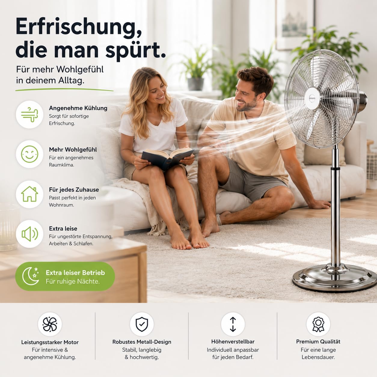 3 Stufen - Ø 45 cm Ventilator - Bodenventilator aus Metall – leistungsstarker Standventilator mit mehreren Geschwindigkeitsstufen extra leise Windmaschine für Kühlung (Standventilator Ø 45 cm)