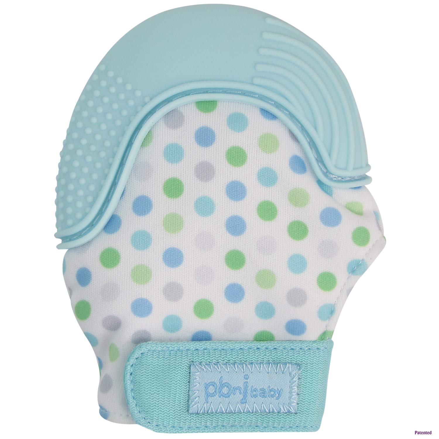 PBnJ baby Silicone Infant Teething Mitten Teether Glove Mitt Toy (Blue Dot)