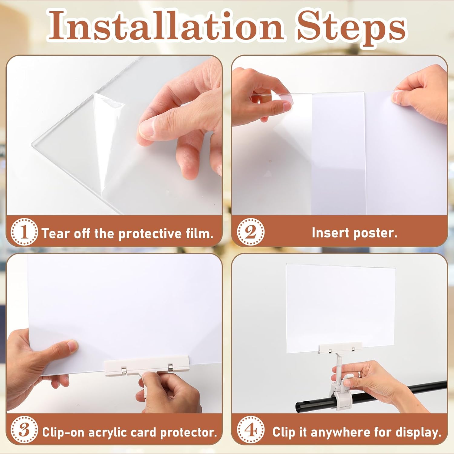 Acrylic Sign Holder With Clamp 7*11 Inch Acrylic Card Protector Price Tag Clip 3 Pack Rotatable Holding Clamp - Image 3