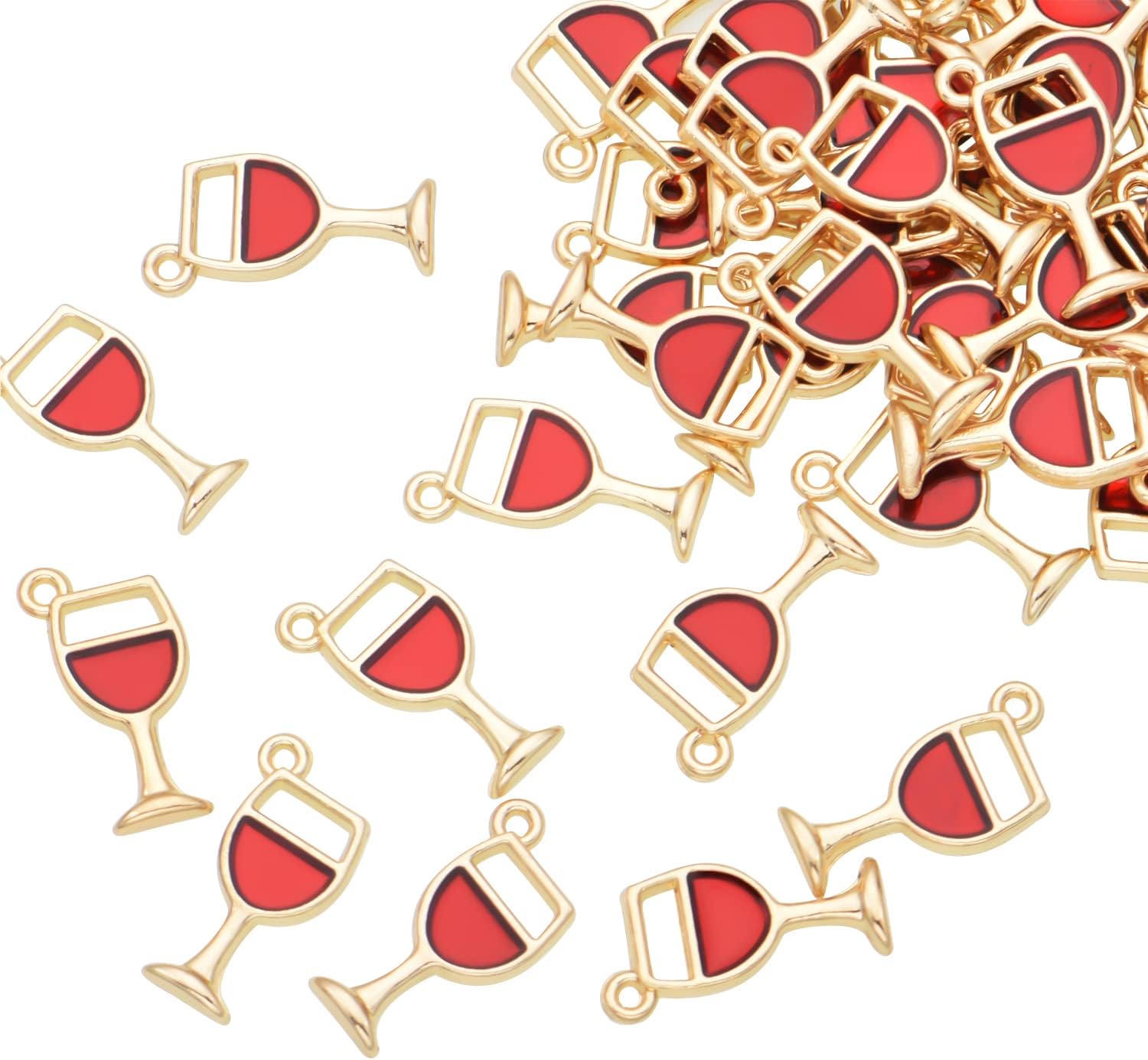 Pack of 80 Red Wine Glass Cup Enamel Charms Gold Plated Colored Pendants Hawaii Style Accessories for Necklace Bracelet Jewelry Making DIY Crafting 0.67 Inch x 0.35 Inch