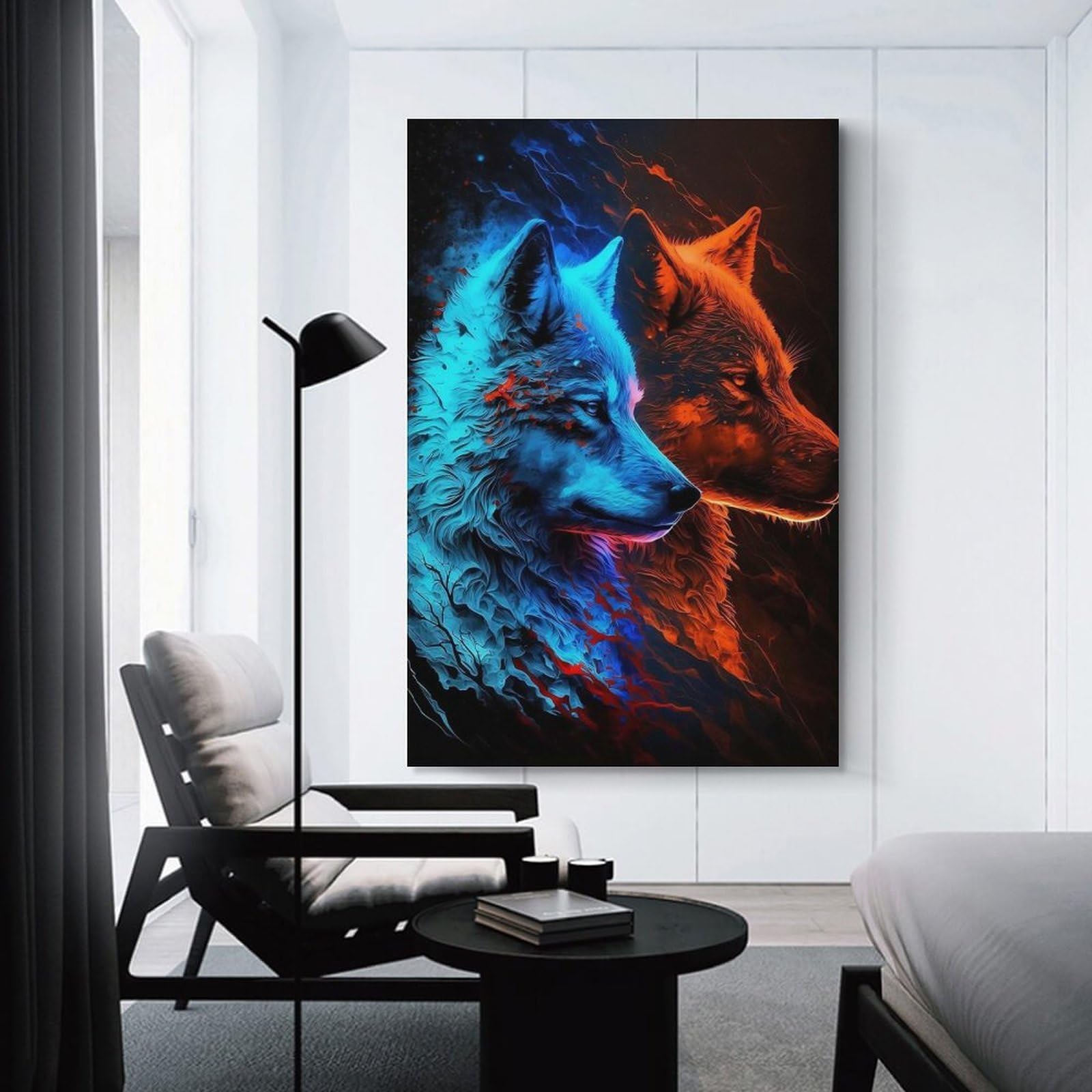 Junmoney Wall Decor Canvas Print Mystical Wolf Abstract, 24x36inch(60x90cm), for Bedroom, Lounge Or Dressing Area, Stylish Decor for A Restful Room Update