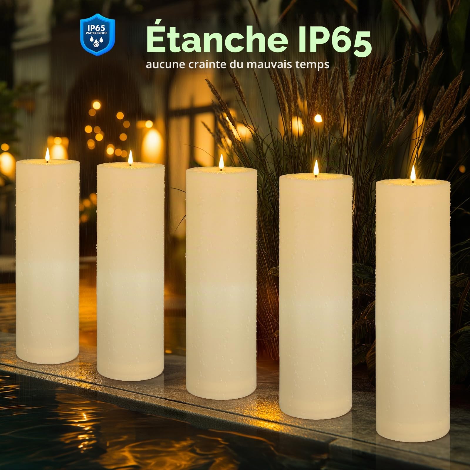 Kimjo 10 x 35 cm Grandes Bougies LED Sans Flamme Extérieur, Lot de 2