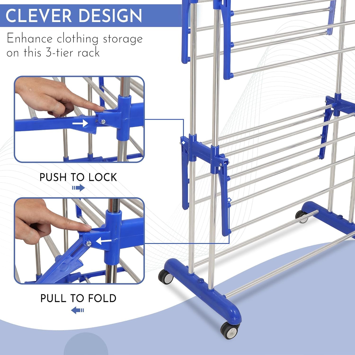 H Houseware 3 Layer Heavy Duty Stainless Steel Foldable Cloth Drying Stand/Clothes Stand for Drying/Cloth Stand/Clothes Dryer/Laundry Racks with Wheels offers donot miss