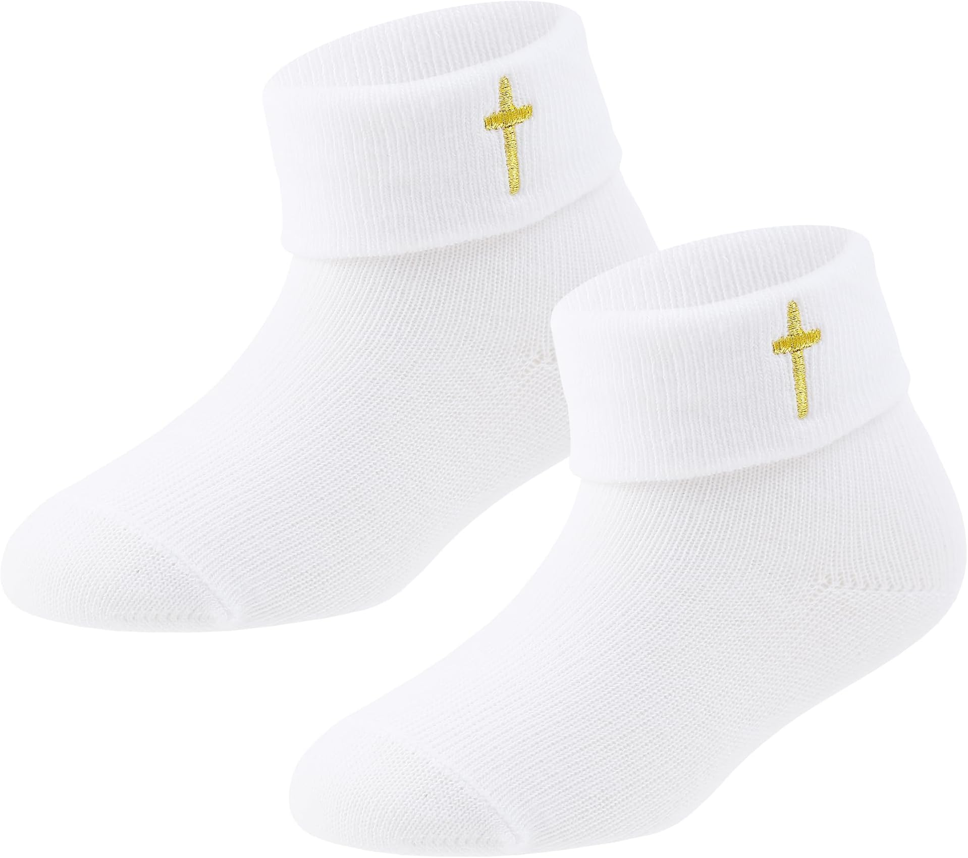 Newborn Baptism Socks Infant Ankle Crew Socks White Turn cuff Christening Cotton Socks for Baby Boys Girls