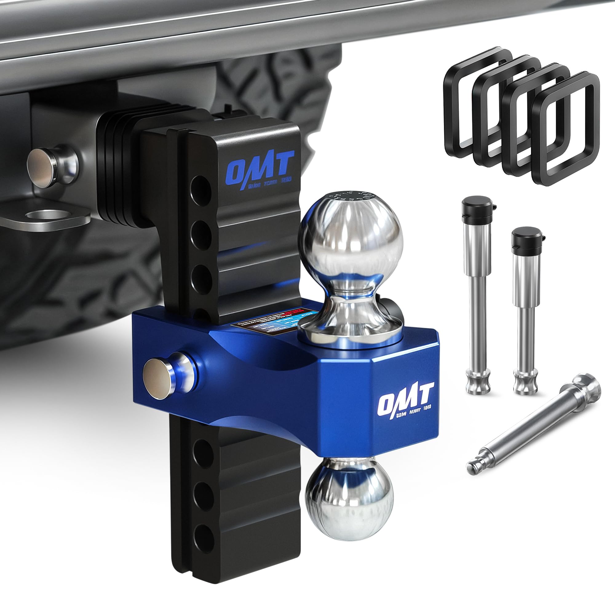Orion Motor Tech Adjustable Trailer Hitch, 8 in Drop & Rise Hitch Fits 2 in Receiver, 12500 LBS GTW, Heavy Duty Aluminum Tow Hitch for Truck with Two Anti-Theft Locking Hitch Pins for Class III & IV