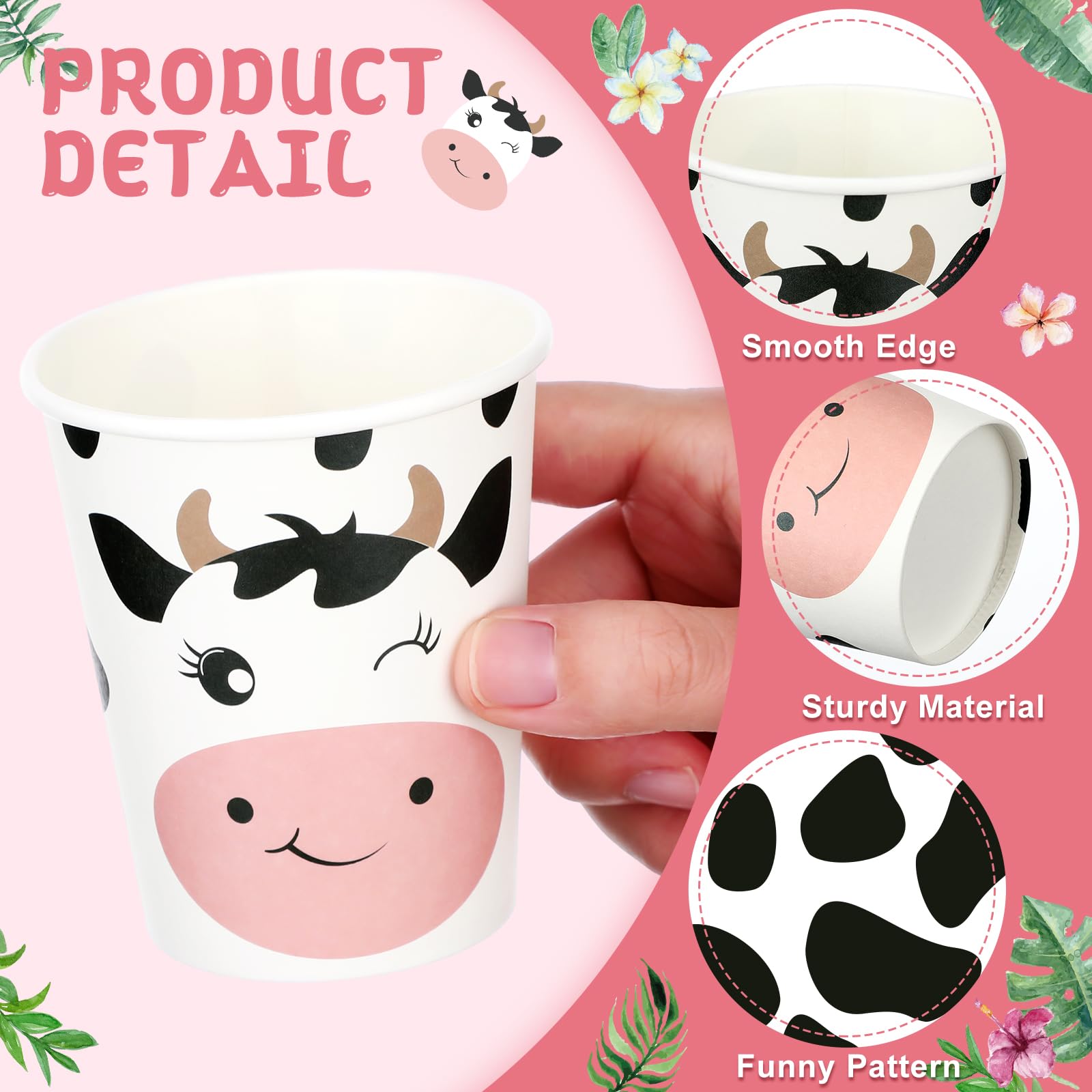 Maxcheck Confezione da 120 bicchieri di carta usa e getta da 255 ml, motivo: animali della fattoria, carini, maiali, pecore, pollo, anatra, cavallo, mucca, per bambini, feste di compleanno,
