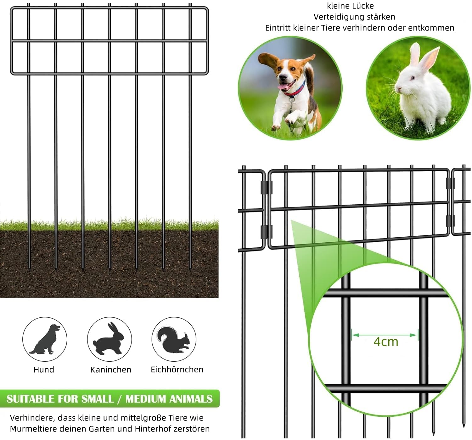 LIANTRAL 10 Stück Tier Barriere Zaun, Dekorativer Gartenzaun, rostfreier Metalldraht, Kein Graben-Zaun Patio-Grenze Tierzaun für Hunde Kaninchen im Freien Patio, 42 cm (H) x 3,05 m Gesamtlänge