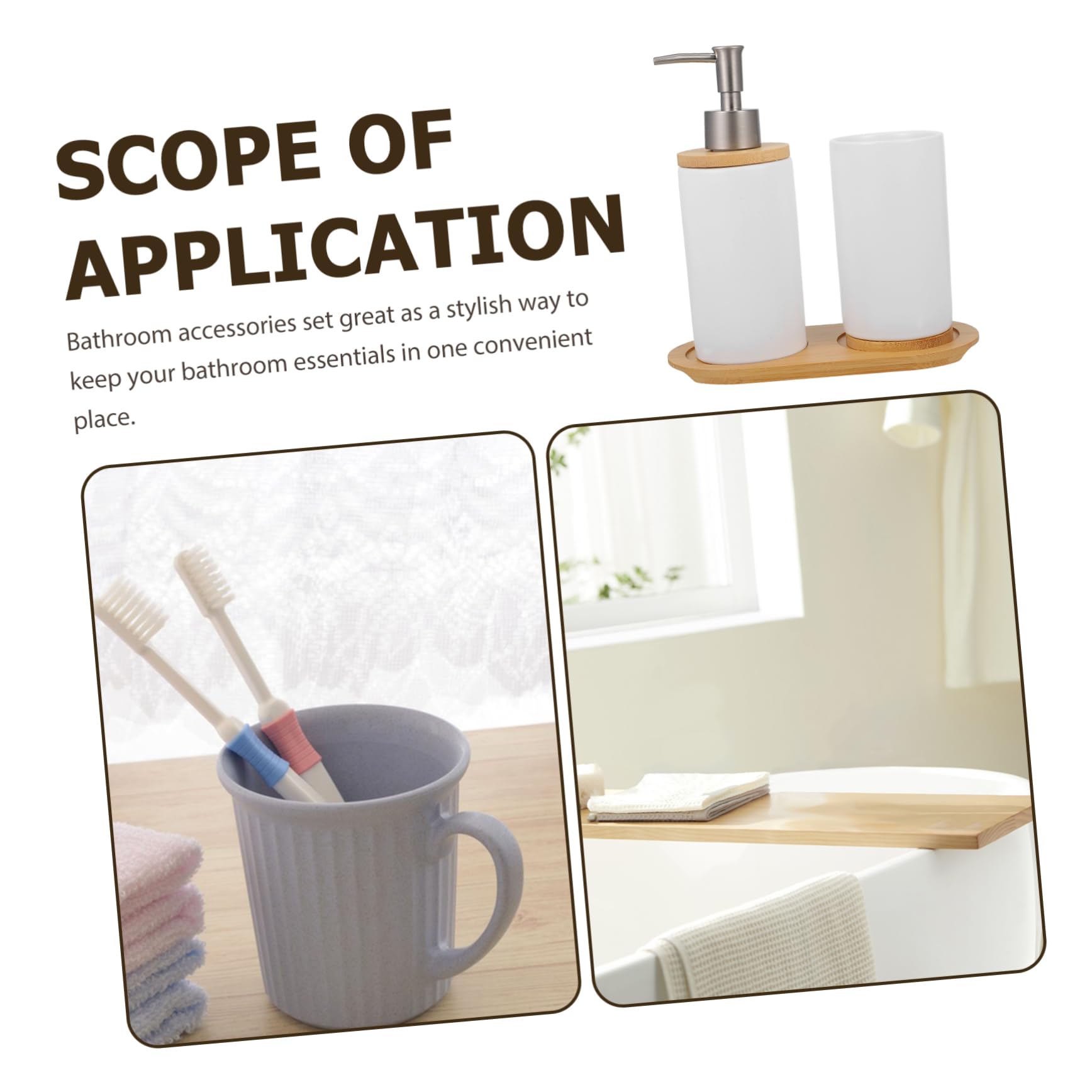 Accessori Bagno Ceramica Bianco con Dispenser Sapone Pompa Bicchiere Portaspazzolino e Bottiglia Lozione con Base Design Nordico Elegante e Superficie Liscia Facile da Pulire
