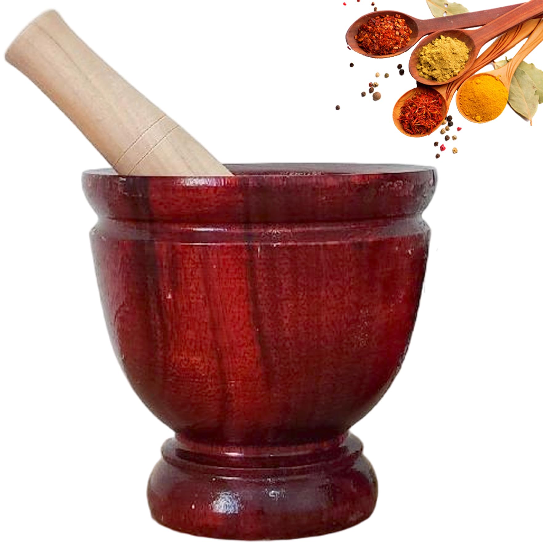 Mortero y maja de madera, 6 pulgadas seguro manual Natrua Juego de mortero y maja de madera Herramienta de cocina tailandesa para moler hierbas, ajo, ensalada de papaya