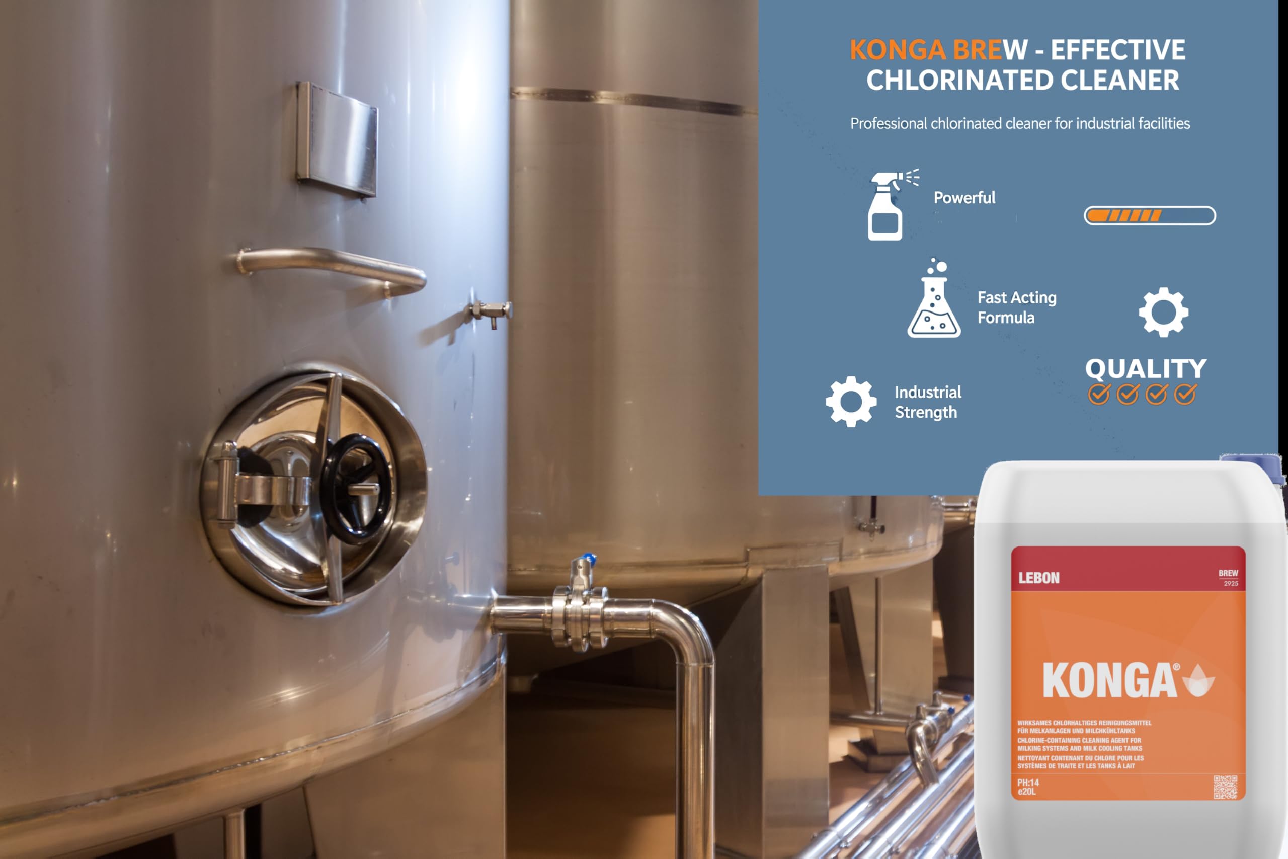 Konga Brew - Professionelles Reinigungsmittel für CIP-Systeme, Brauereien und Lebensmittelindustrie | Alkalischer Reiniger | Entfernt Fette, Proteine und organische Ablagerungen (20 L)