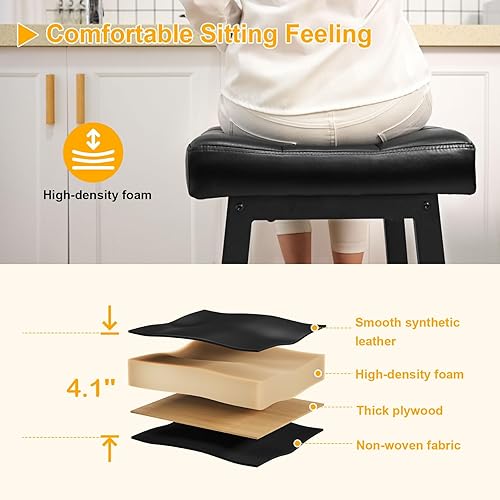 Miniatura 4 de Snughome Juego de 2 taburetes de bar de 24.4 pulgadas de altura de mostrador para isla de cocina, asientos de sillín de 4.1 pulgadas de grosor con