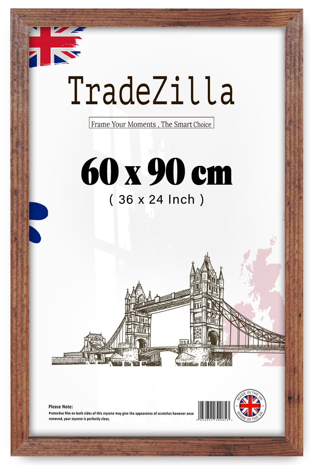 TradeZilla | Eton Wood Poster Frame (60 x 90 CM) Premium Frames for Portrait & Landscape Display, Elegant MDF Frame with Wood Finish, Ideal for Home & Office [ Rustic ]