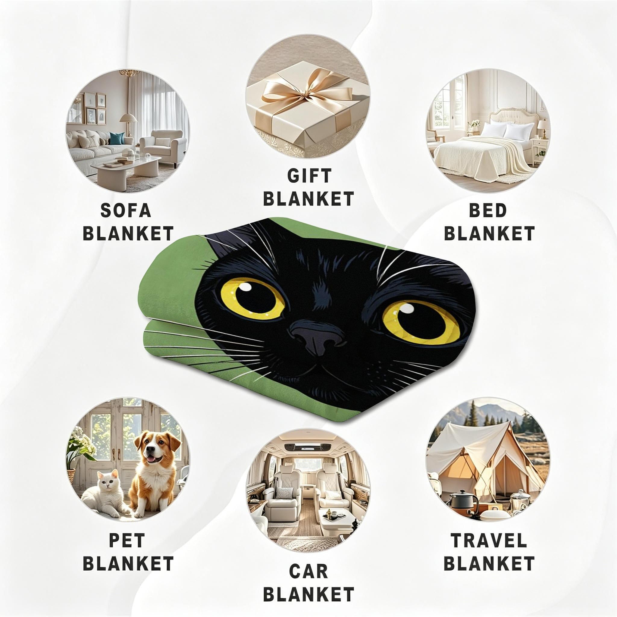 Coperta Pile Matrimoniale 240x260 cm Gatto Nero, Coperta XXL Super Morbida Multiuso Come Copriletto o Plaid da Salotto, Calda e Leggera, Protezione dal Freddo, AW5742