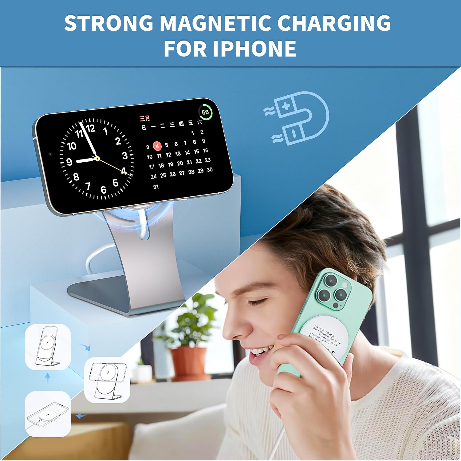 Caricabatterie magnetico senza fili per Apple iPhone 17 Mag, ricarica sicura, blocco di ricarica USB-C e supporto di ricarica rapida da 15 W per iPhone 17/17Air/17Pro/17 ProMax/16/16 Plus/15/14/13
