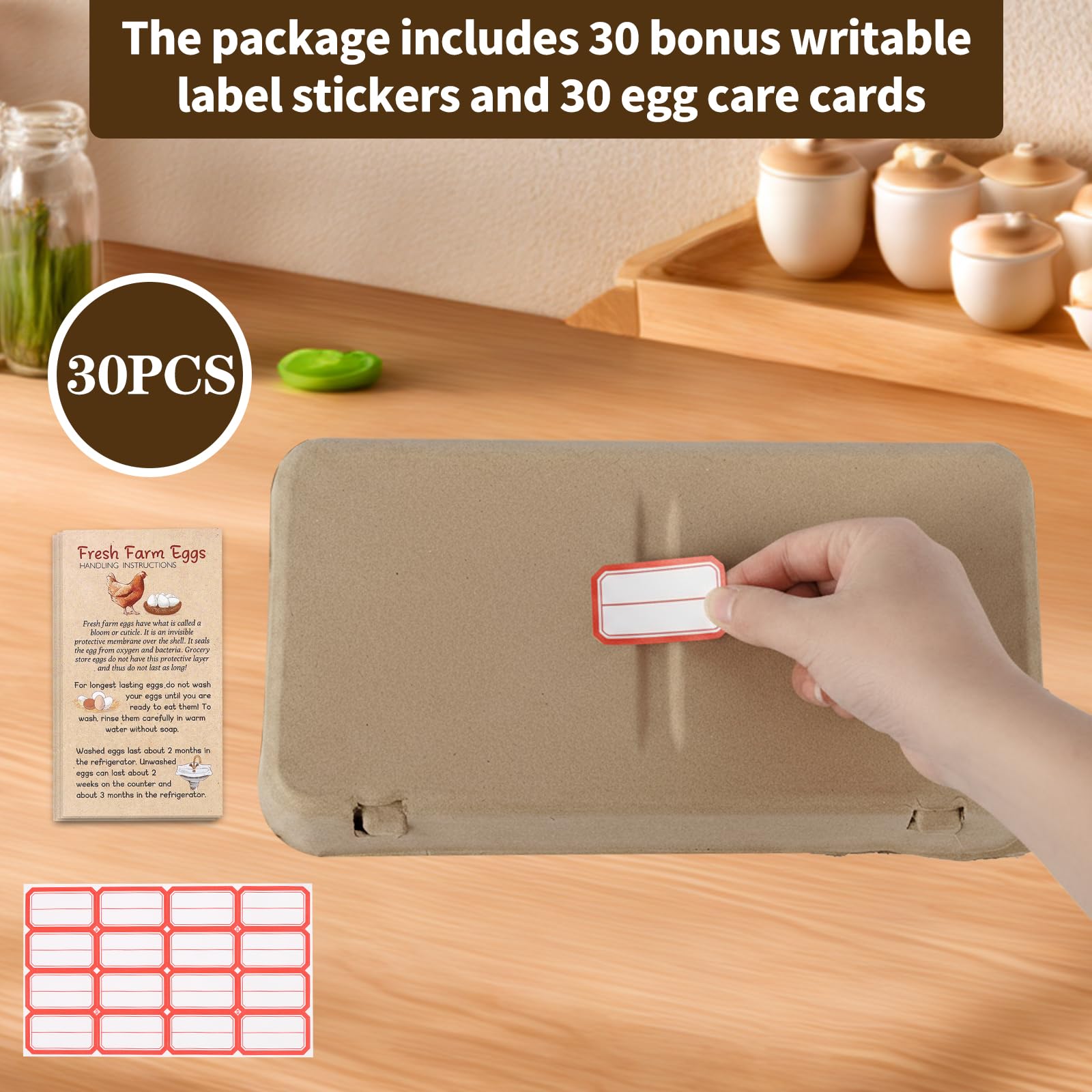 Cajas de huevos de 18 unidades, paquete de 10 cajas de huevos de 3 x 6 pulgadas para huevos frescos, recipientes de cartón resistentes para almacenamiento de huevos para el hogar, cocina, granja