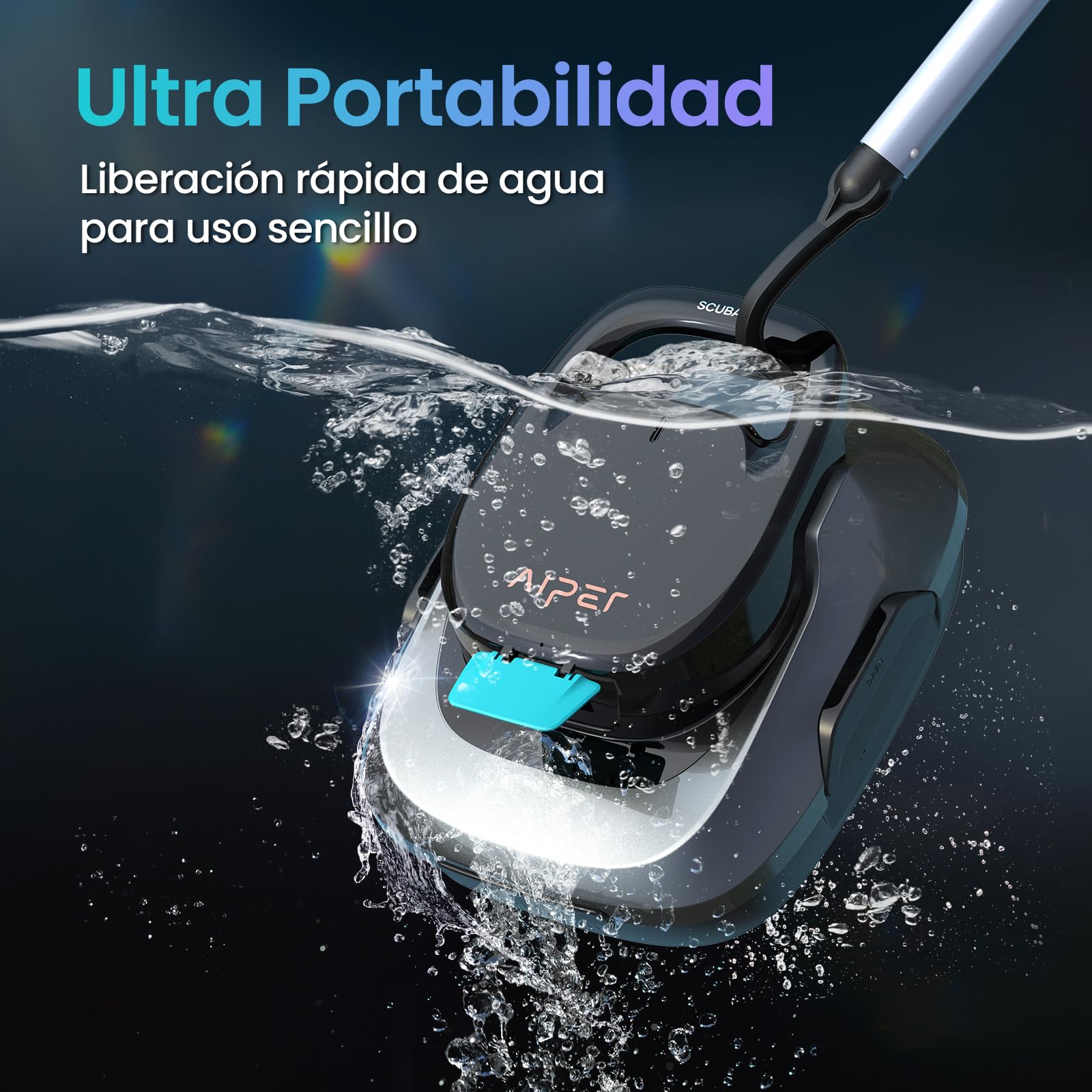 AIPER Scuba SE Robot Limpiafondos Piscina Inalámbrico, Aspirador Automático para Piscinas Elevadas, 90 Min de Autonomía, Aparcamiento Inteligente y Succión Eficiente, para Piscinas de hasta 80 m²